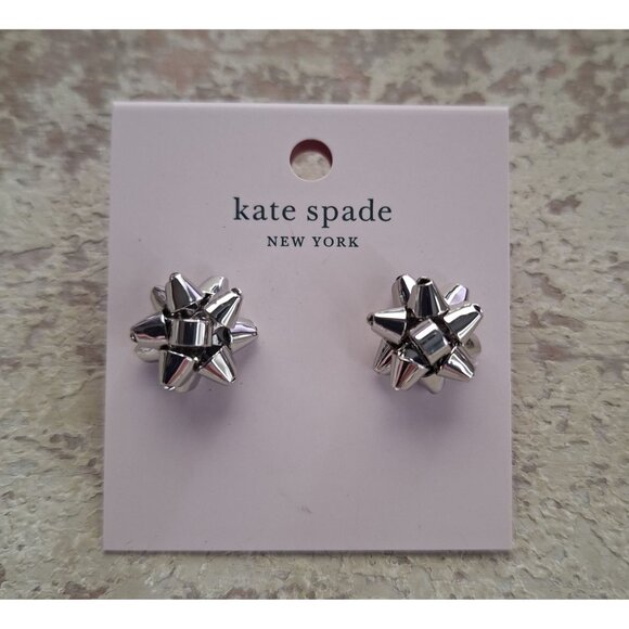 NWT Kate Spade New York Bourgeois Bow Silver Earrings - Picture 1 of 2